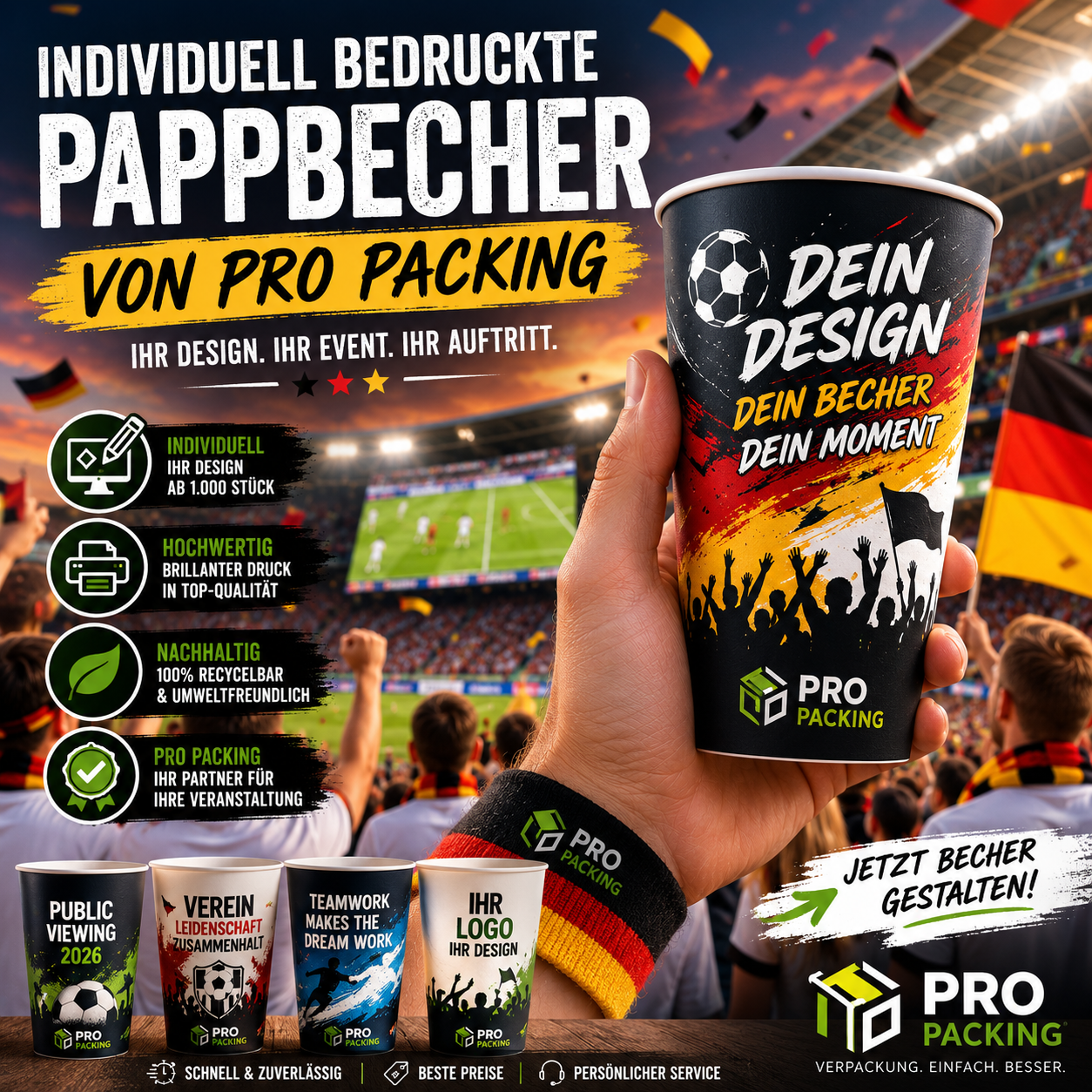 WM 2026 bedruckte pappbecher
