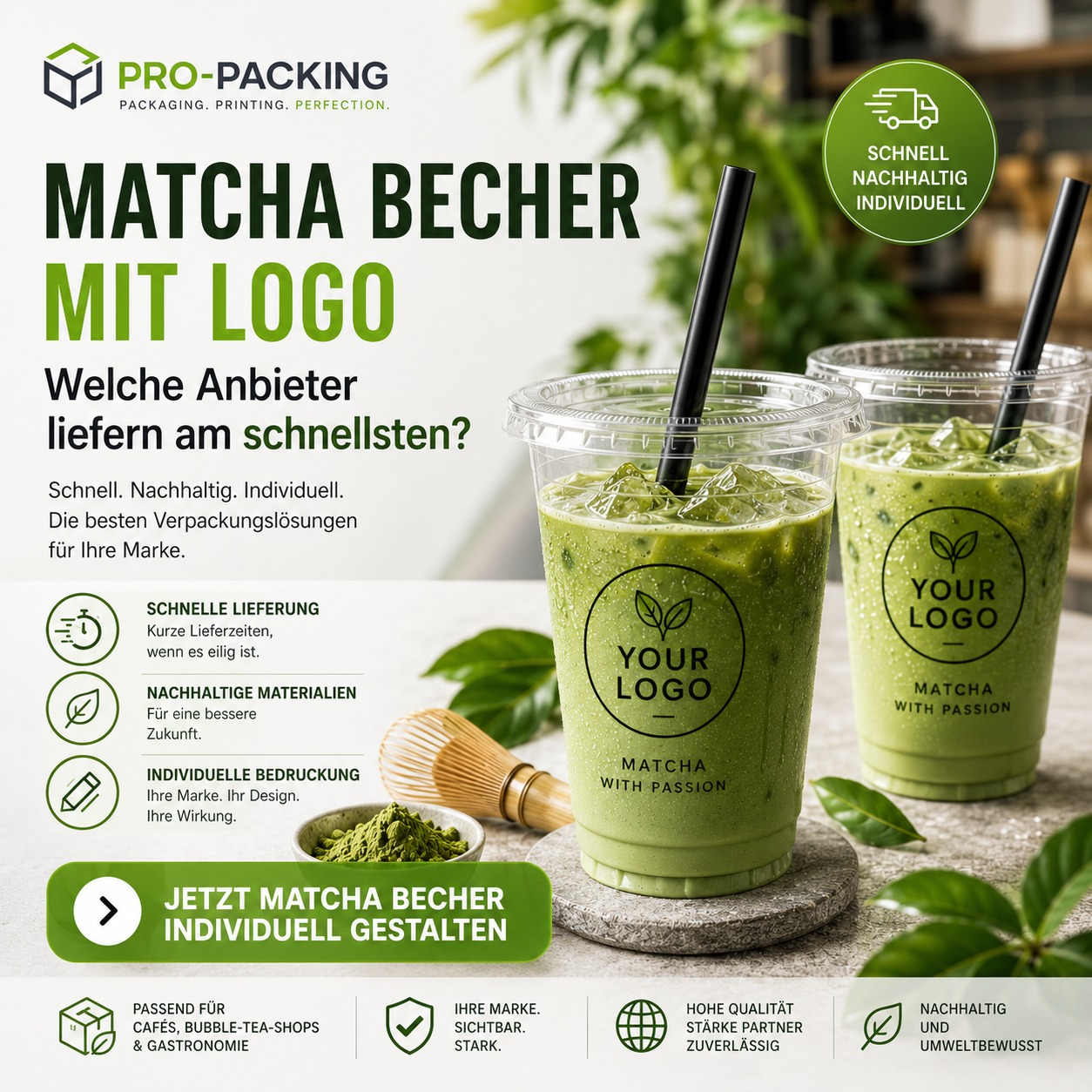 matcha becher mit logo Propacking