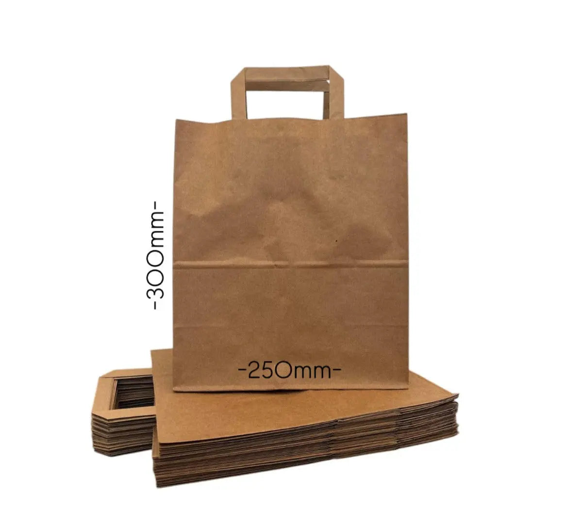 Nachhaltige Papiertüten in Braun aus robustem Papier, biologisch abbaubar, recyclebar und ideal für umweltfreundlichen Transport von Lebensmitteln und Snacks.