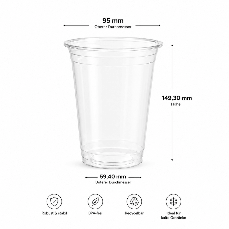 Clear Cup / Smoothie- / Matcha Becher rPET 500 ml - 100 Stück / 300 Stück / 800 Stück