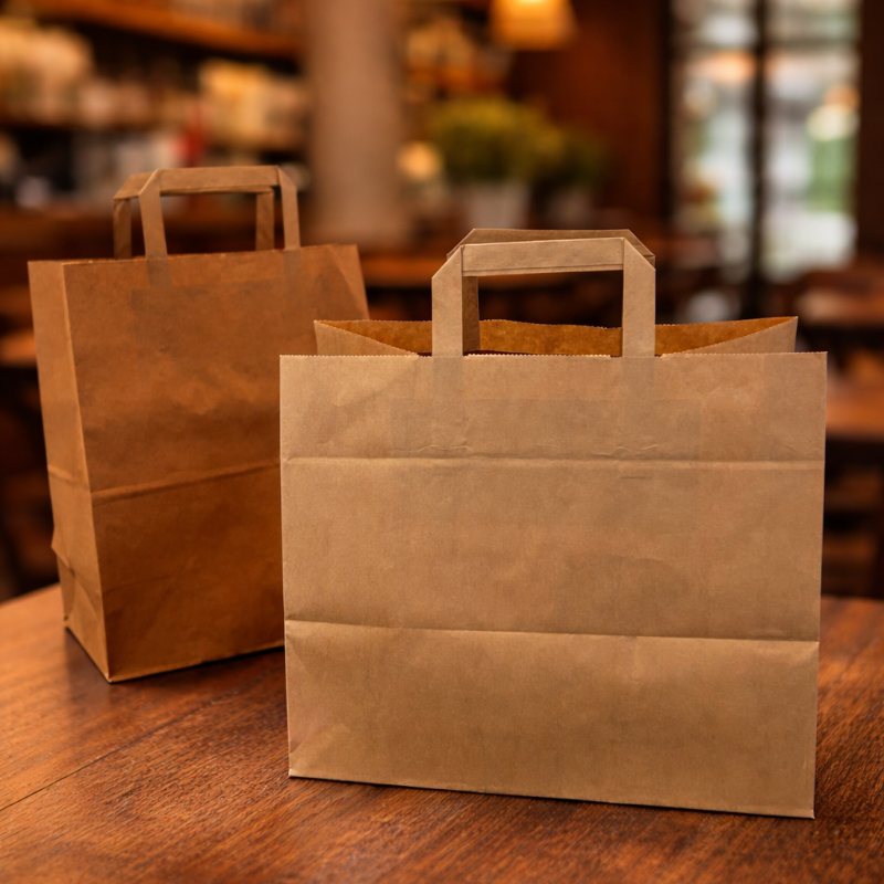 Papiertragetasche_zwei Größen mit Flachgriff bei ProPacking
