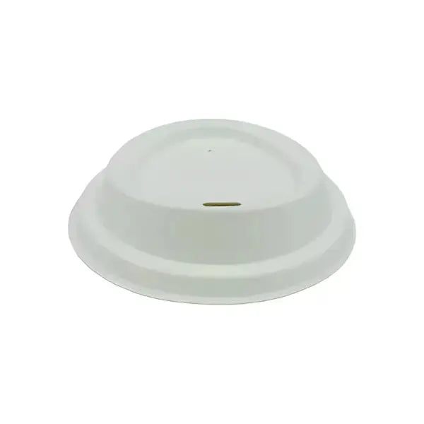 Biologisch abbaubarer weißer Deckel aus pflanzlichem Zellstoff (Zuckerrohr & Bambus), 80 mm Durchmesser, plastikfrei, dicht schließend, umweltfreundlich und kompostierbar.